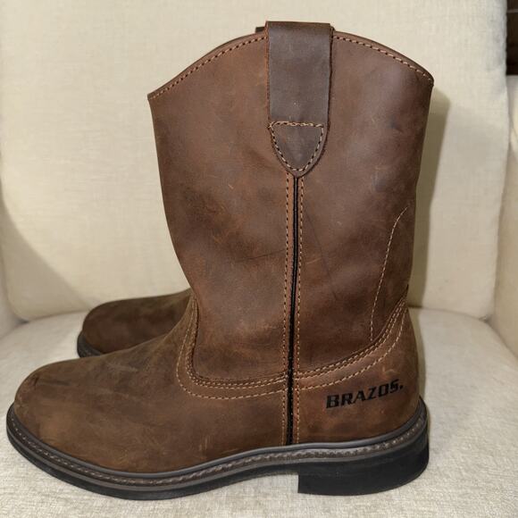 BRAZOS (B9703) Men\'s Crazy Horse II Western Brown Leather Boots Size 9M EUC main image 4